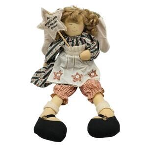 Vintage Cloth Angel To Do List Cloth Wings Blonde Hair Curly 17” 1995 Folk Art